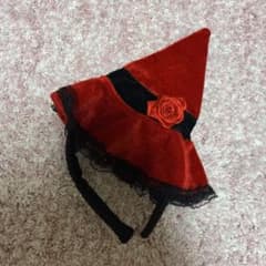 魔女風 ミニハット カチューシャ 赤黒のサムネイル