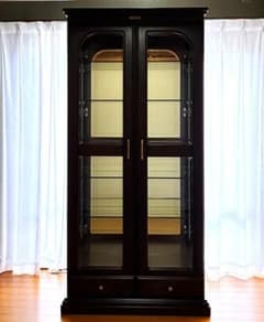 ワンオーナー美品】大川家具 ガラスキャビネット ライト付
