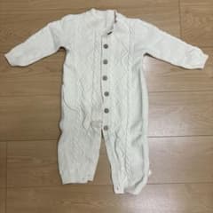 ホワイト ケーブルニットロンパース　※韓国服でタグなし。80センチくらいのサムネイル