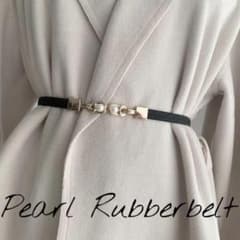 Elastic waist belt, pearl, black, women's, buckle, thin belt, dress