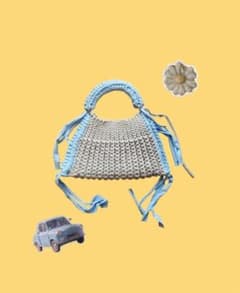 ハンドメイド ティーシャツヤーンバッグ ライトブルー×グレーのサムネイル