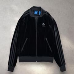 美品！adidas トラックジャケット ジップ 黒 平成 y2k ベロア - メルカリ