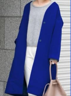 アーバンリサーチ ノーカラー Vネック コート ロイヤルブルー 38 
