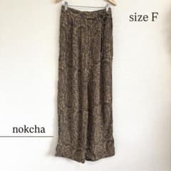 nokcha ベージュ 黒 ペイズリー柄ガウチョパンツのサムネイル
