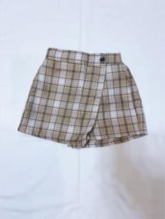 チェック柄ハーフパンツ ベージュ茶色キュロットスカパンのサムネイル