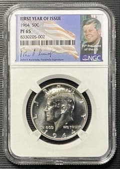 NGC鑑定】1964年 ケネディ ハーフダラー PF65 銀貨オリジナルラベル