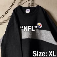 NFLロゴ刺繍 ツートン切替プルオーバーフリース ロゴドン 黒 US古着のサムネイル