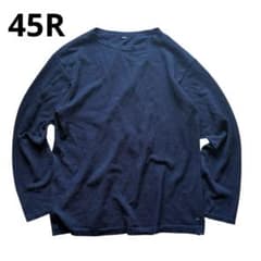 45R インディゴ　薄手ニット　長袖　カットソー　コットン　R刺繍　ユニセックス 45R インディゴ 薄手ニット 長袖 カットソー コットン R刺繍 ユニ