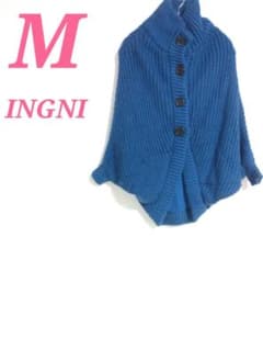 INGNI Knit Poncho, Blue, Size M, Big Buttons, Adult Casual Style