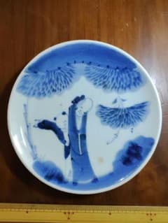 古伊万里　伊万里　竹林賢人図染付　中皿 古伊万里 染付 竹林賢人図 輪花型 七寸皿 - 生活骨董と古布の