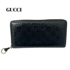 ◇極美品◇グッチ シマレザー ラウンドジップ長財布　ブラック　307987 グッチ グッチシマ 307987 レザー ラウンドジップウォレット ブラック