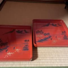 朱塗り 角膳 二枚セット（30cm角 × 高さ5cm）稀にみる美品 朱塗り 御膳 2客セット脚付き角膳 - メルカリ
