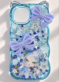 フルティガーエアロ　Y2K デコ電 スマホケース 水色　iPhone15ケースのサムネイル