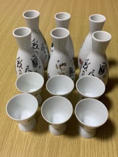 【福岡池亀酒造】　徳利（小）（6個）+猪口（6個）酒器セット 陶器 昭和レトロのサムネイル
