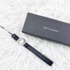 箱付 美品 BVLGARI ブルガリ ストラップ メタル レザー 未使用級✨ブルガリ 携帯ストラップ レザー 黒 シルバー金具 ロゴ刻印
