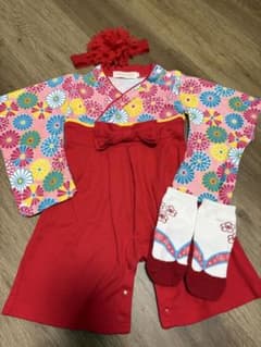 【美品】ベビー花柄着物セット　70センチのサムネイル