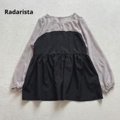 Shimamura Ladalista Bicolor Peplum Blouse with Voluminous Sleeves, Figure-Flattering, Size M