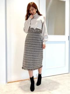 スリットニット×フリンジチェックスカートセットのサムネイル
