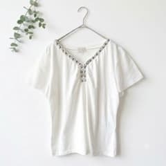 EMMAJAMES Short-Sleeved Cut and Sew Top with Beads, Size LL, Top/Blouse