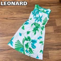 極美品☆LEONARD ひざ丈ワンピース ノースリーブ 花柄 カンカン素材 38