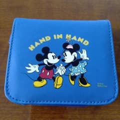 ミッキー＆ミニー 二つ折り財布 ブルー HAND IN HAND ウォレット