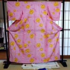 花柄ピンク浴衣、合繊両面帯セットのサムネイル