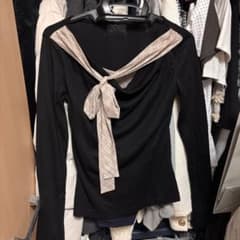 チェック柄 レイヤード リボン トップス