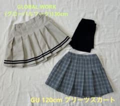 GUチェック柄&GLOBAL WORK プリーツスカート ２枚セットのサムネイル