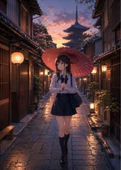 【イラスト】古都の夕暮れと少女 アートポスターのサムネイル