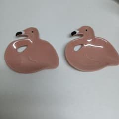 フラミンゴ　陶器製　小皿 2枚セット　ピンクのサムネイル