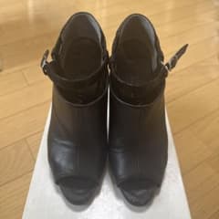 黒 レザー オープントゥ 高ヒールブーティのサムネイル