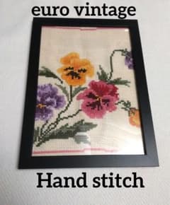 Euro Vintage Pansy Embroidery Frame Hand Stitch Framed Frame B5