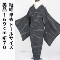 美品！縦絽＊単衣＊江戸小紋寄せ＊黒＆白＊着物＊トールサイズ