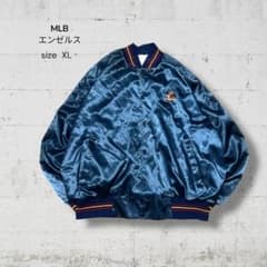 MLB エンゼルス クラシック刺繍 サテンスタジャン XL ネイビーグリーン
