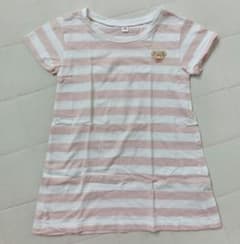 無印 ボーダー Tシャツ チュニック クマ ピンク 女の子 100cmのサムネイル