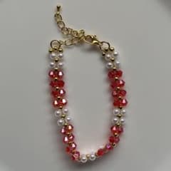 ハンドメイド ビーズブレスレット レッド系