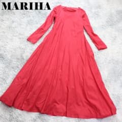 ✨マリハMARIHA✨バックギャザーワンピース　マキシ丈　長袖　フレア　赤のサムネイル