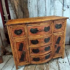Bamboo Craft Tea Cabinet, Small Chest, Drawer, Display Shelf, Flower Stand, Wooden, Chinese Poetry Metal Fittings, Antique Art Piece