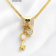 良品✨スワロフスキー ラブレター キー ハート ネックレス ゴールド 