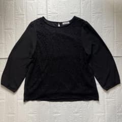 purelast レース切替長袖ブラウス ブラックのサムネイル