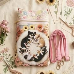 ハンドメイド チワワパネル生地 スマホショルダーバッグ サコッシュ