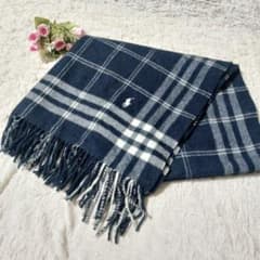 美品　ラルフローレン　刺繍ロゴ　大判ストール　ひざ掛け