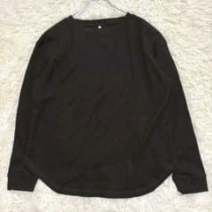 y7891 良品長袖カットソー 黒 レースアップ ゆったり ワッフル ラフ