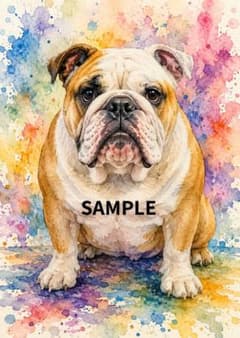 A4光沢紙】ブルドッグ 水彩画 カラフルアート 犬 - メルカリ