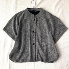 [Cross Plus] Poncho, heathered fabric, full button, side button, no collar, M
