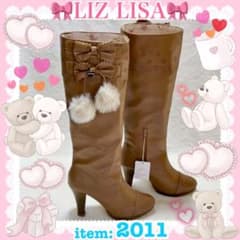 ♡LIZ LISA リズリサ♡リボン＆ファー付き合皮ロングブーツ（ベージュ