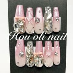 ネイルチップ ギャルネイル ロング ワンホン ちゅるん ピンク マグネット 韓国のサムネイル