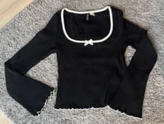 H&M DIVIDED リブニット 長袖 ブラック ホワイトのサムネイル