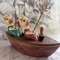 木製 猫の置物 釣り船セットのサムネイル