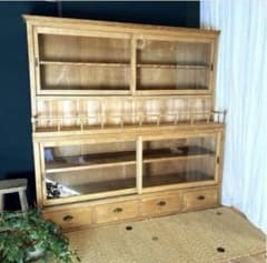 水屋箪笥 キッチン収納 食器棚 ガラス扉 収納棚 店舗什器 古家具 水屋